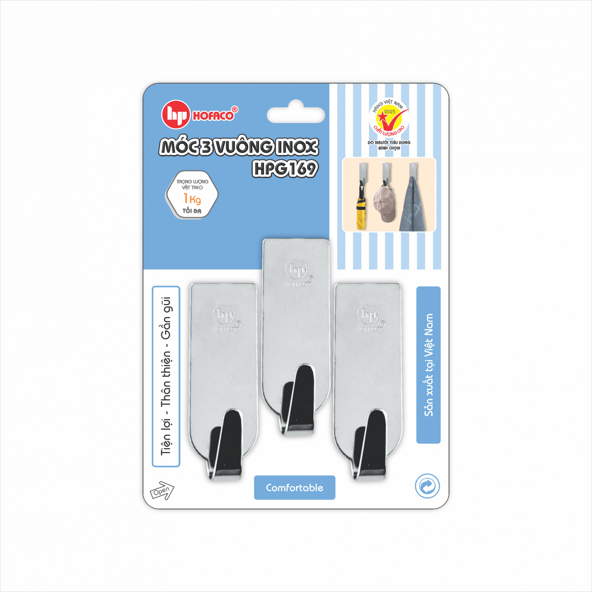 MÓC 3 VUÔNG INOX - HPG169