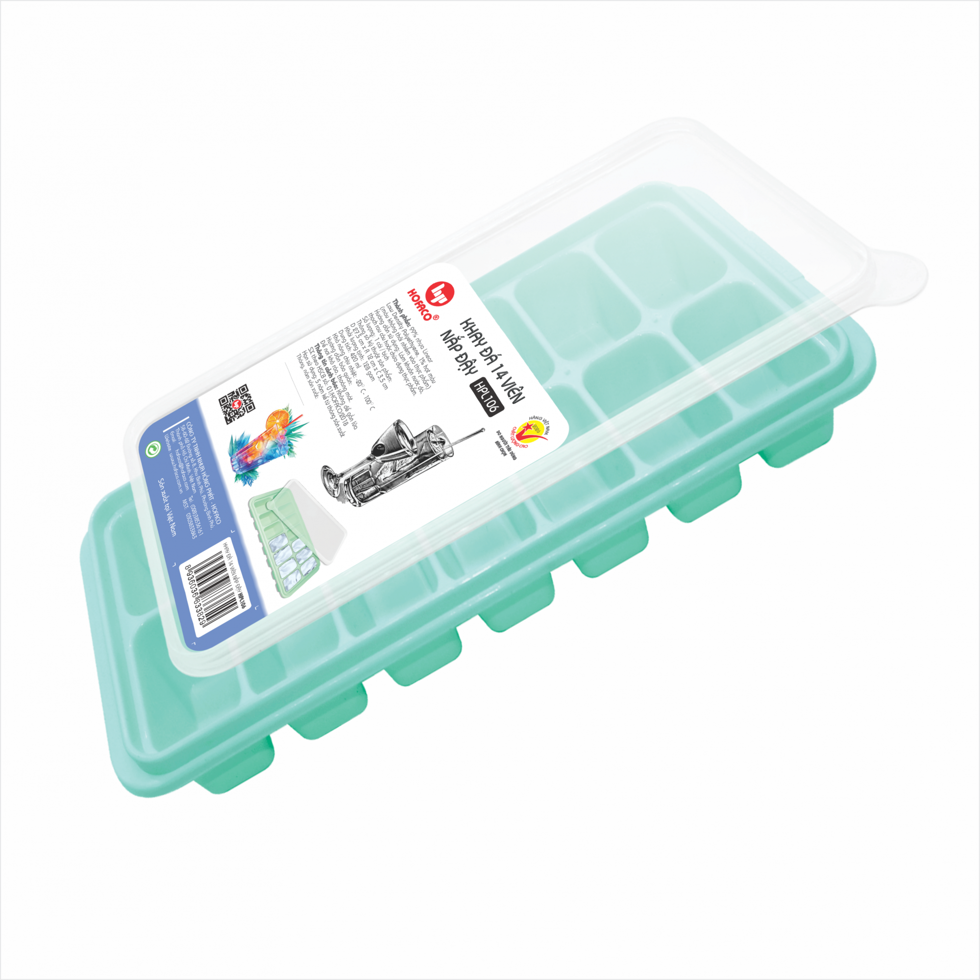 KHAY ĐÁ 14 VIÊN NẮP ĐẬY - HPL106
